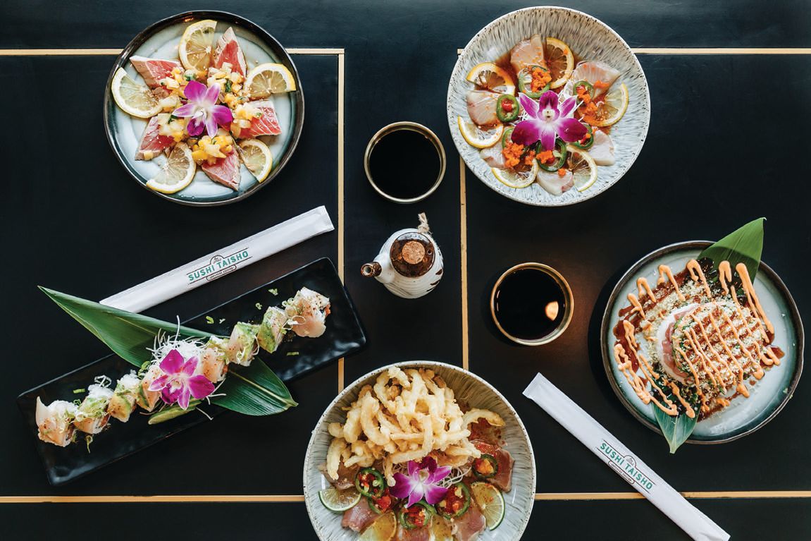 A look at Sushi Taisho’s new menu offerings, including the Hello-tail carpaccio and the stacked poke tower PHOTO: BY DIANA SCIACCA
